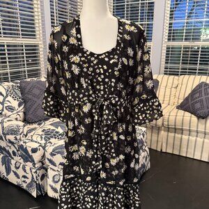 CAbi Black and White Daisy Slip Dress with Duster